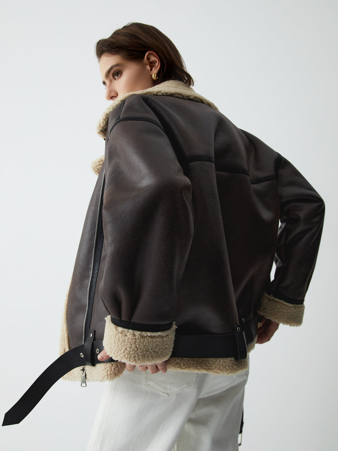 Brown Leather Flight Jacket for Women - Mila-XS-The Livary