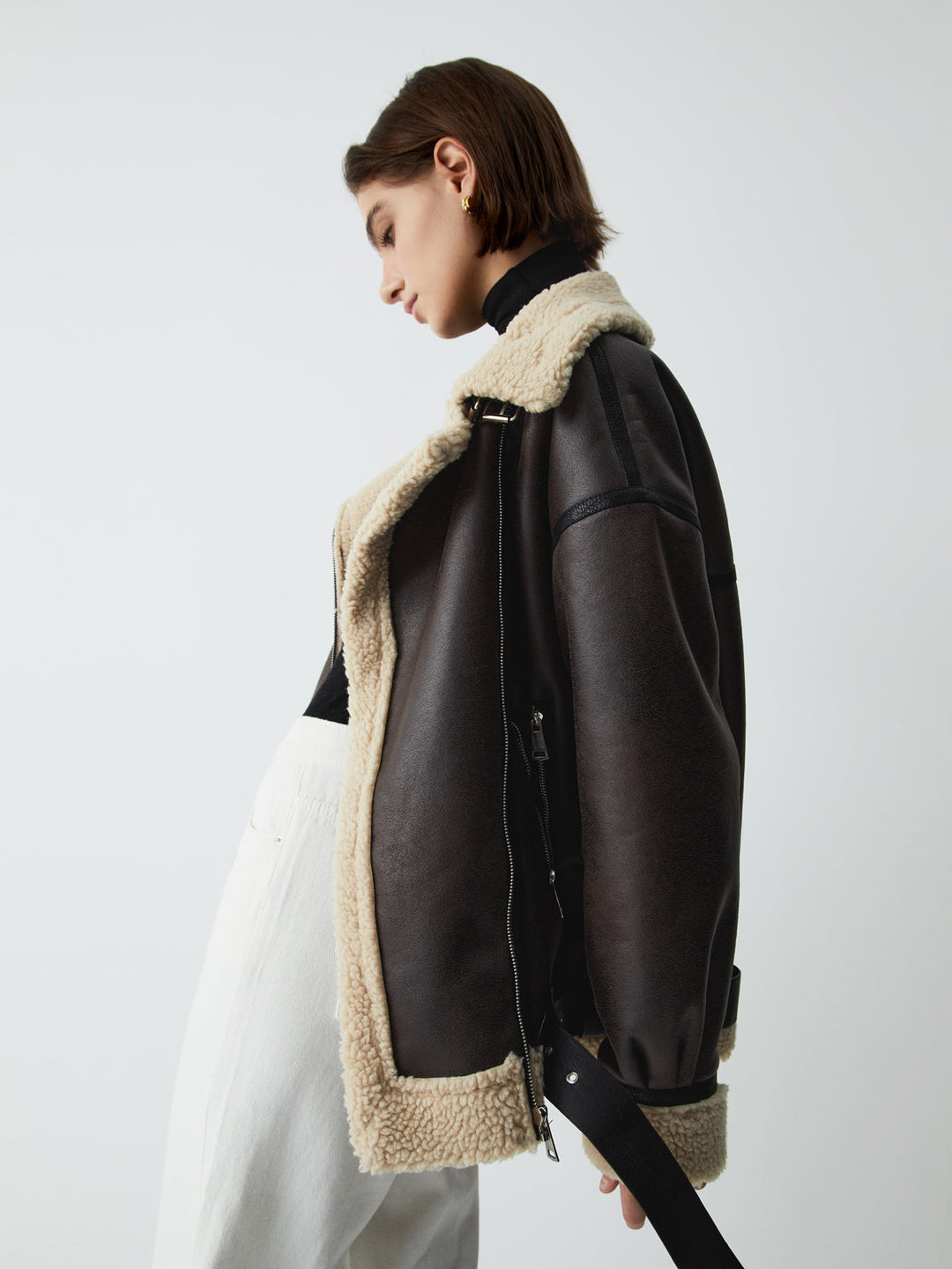 Brown Leather Flight Jacket for Women - Mila-XS-The Livary