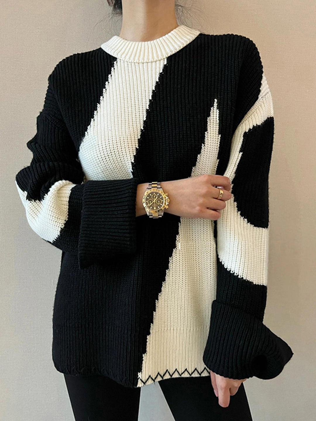 Oversized Zebra Print Sweater for Women - Lyla-Black-XS-The Livary