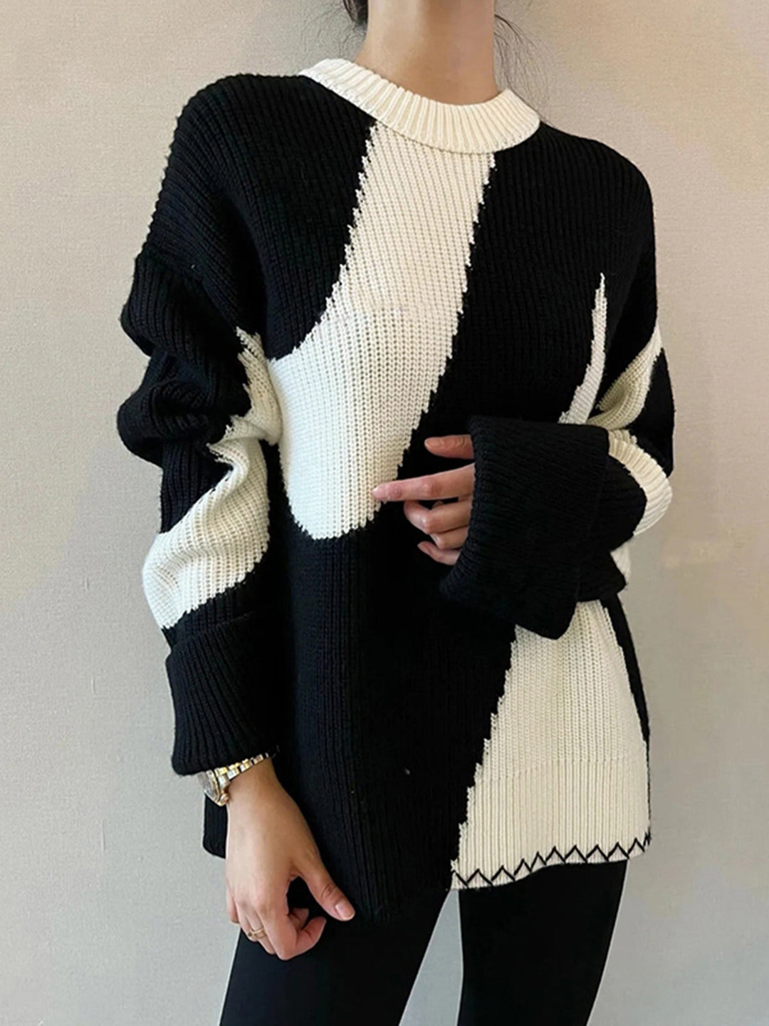 Oversized Zebra Print Sweater for Women - Lyla-Black-XS-The Livary