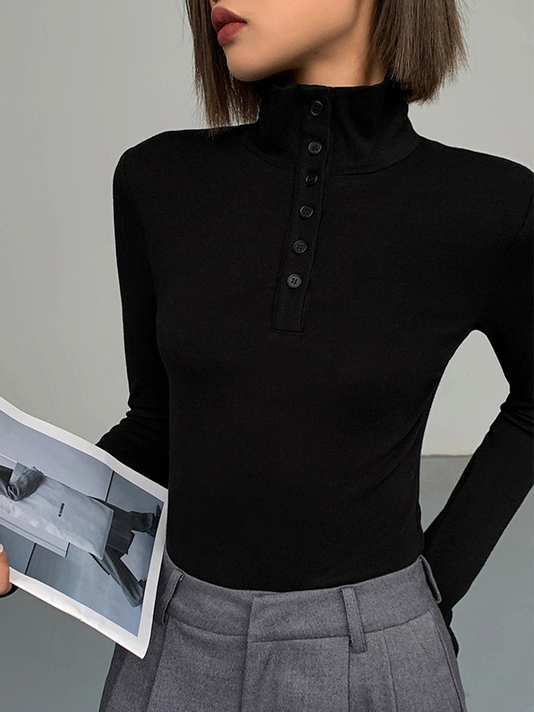 Ladies' Jumper with Buttons - Aurora-Black-XS-The Livary