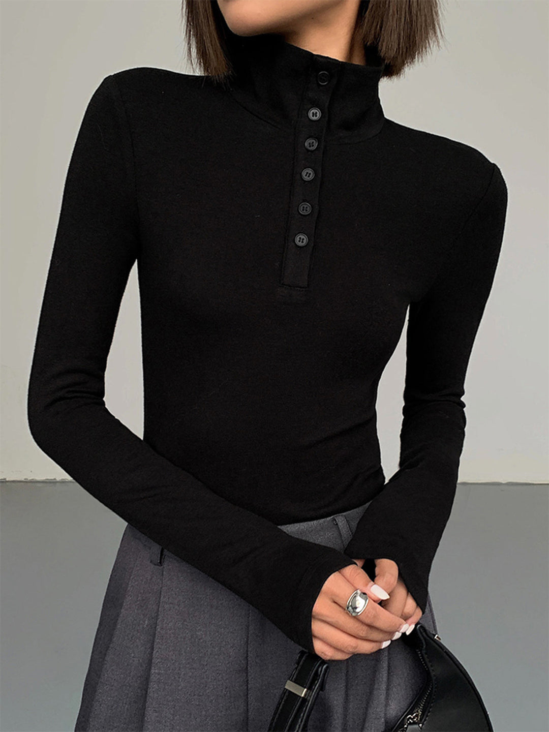 Ladies' Jumper with Buttons - Aurora-Black-XS-The Livary