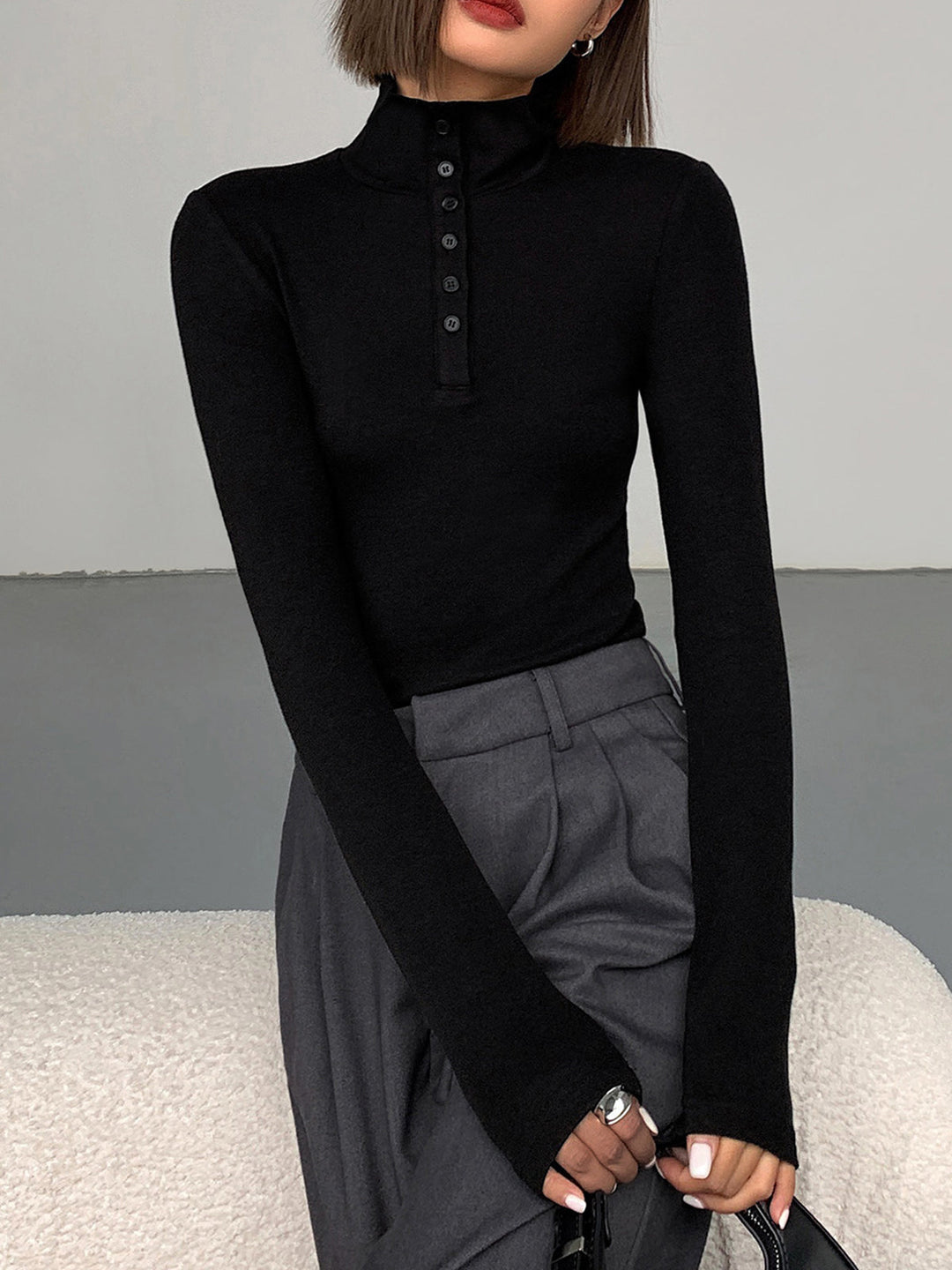 Ladies' Jumper with Buttons - Aurora-Black-XS-The Livary