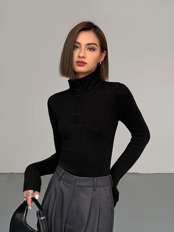 Ladies' Jumper with Buttons - Aurora-Black-XS-The Livary