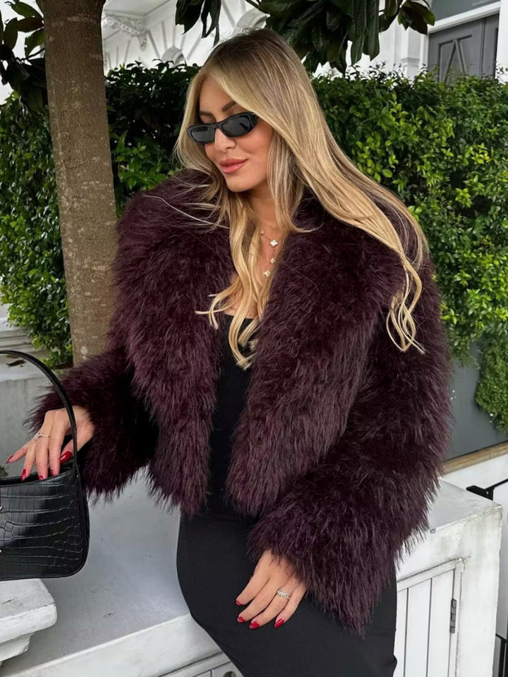 Fluffy Imitation Fur Short Jacket - Lina-XS-The Livary