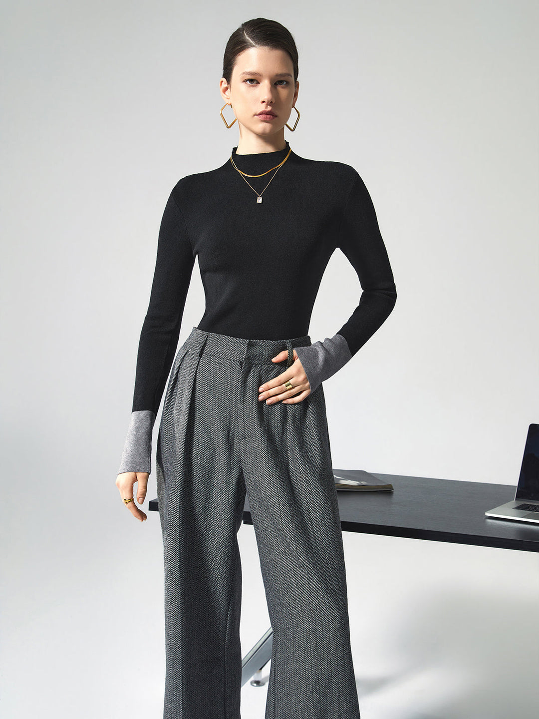 Long Sleeve Contrast Top for Women - Lana-Black-XS-The Livary