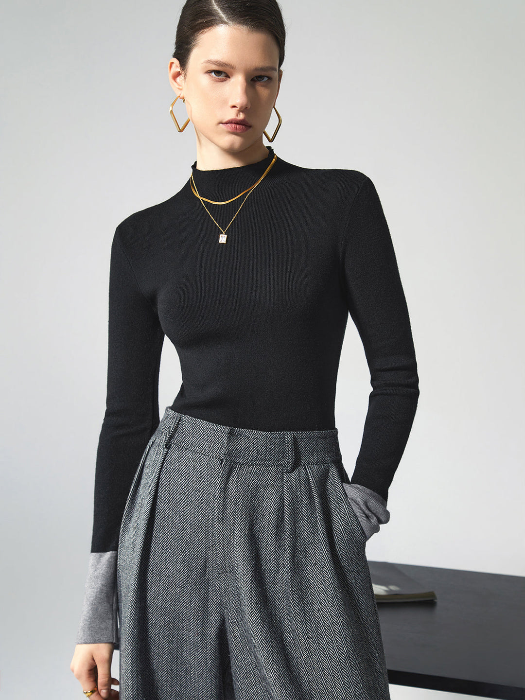 Long Sleeve Contrast Top for Women - Lana-Black-XS-The Livary