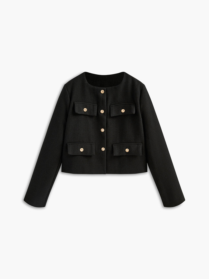 Black Gold Button Tweed Blazer - Camille-XS-The Livary
