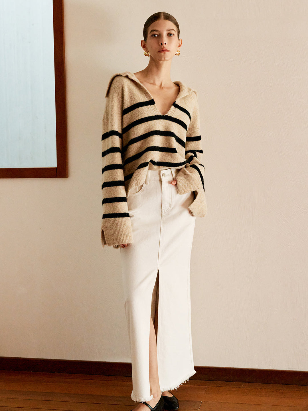 Oversized Striped Sweater for Women - Celina-Beige-XS-The Livary