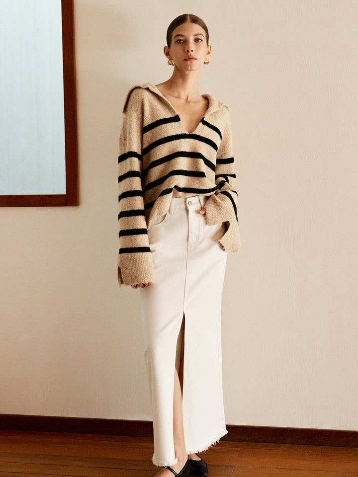 Oversized Striped Sweater for Women - Celina-Beige-XS-The Livary