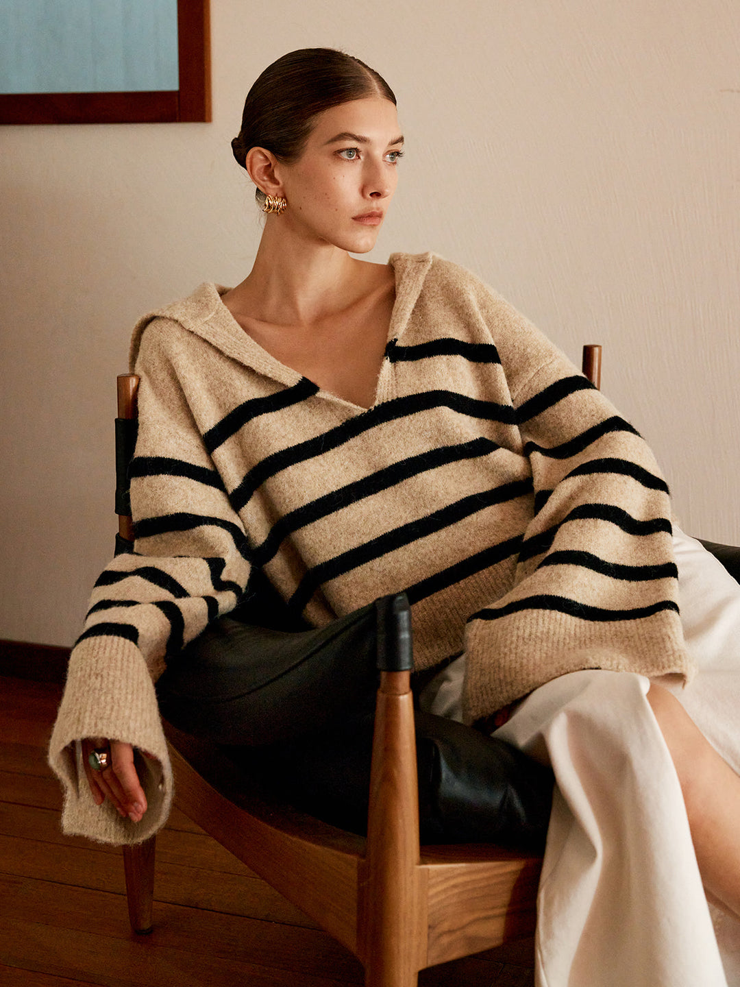Oversized Striped Sweater for Women - Celina-Beige-XS-The Livary