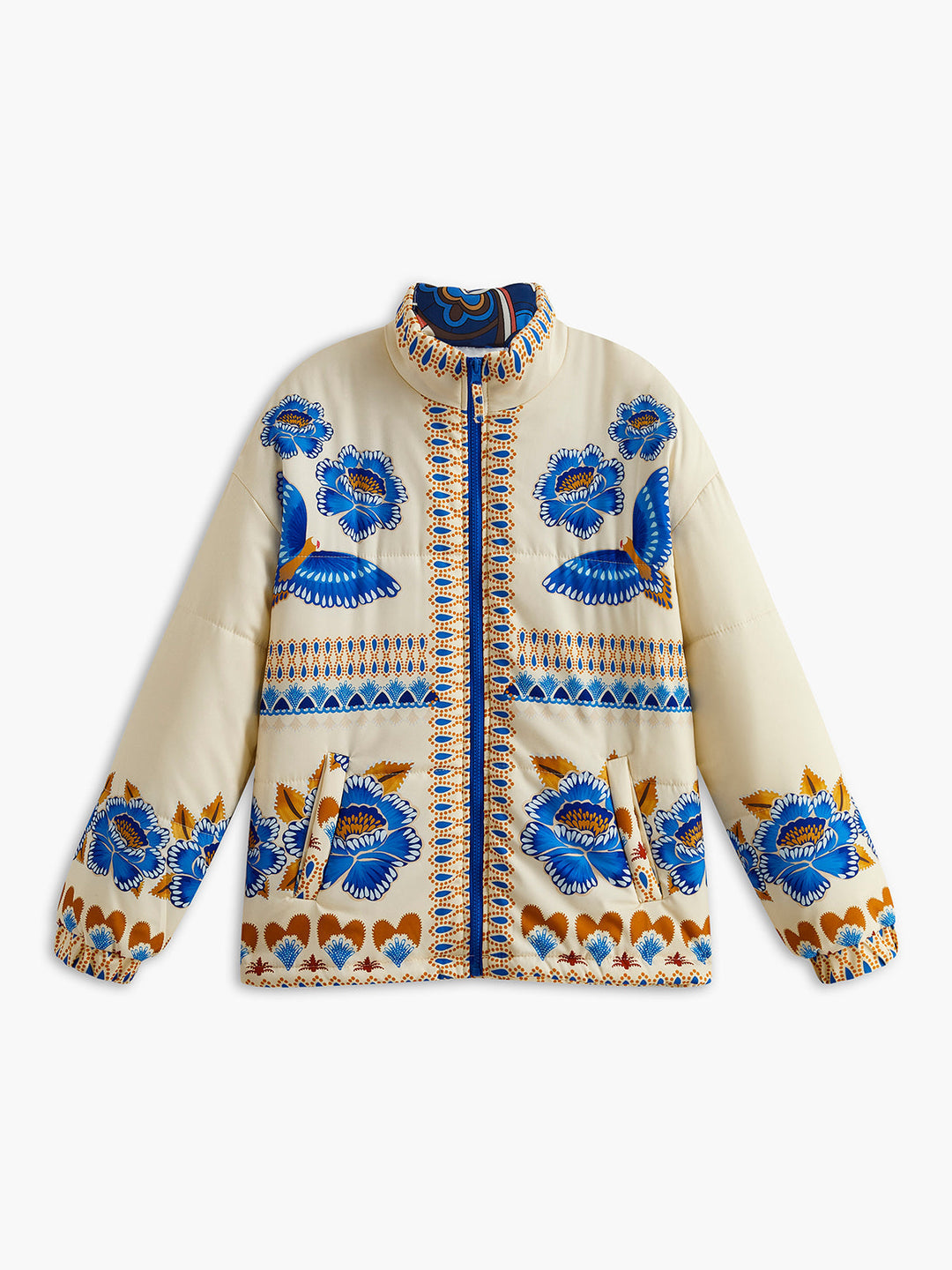 Bohemian Winter Jacket with Print and Zip - Zahara-S-The Livary