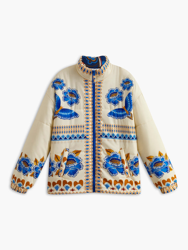 Bohemian Winter Jacket with Print and Zip - Zahara-S-The Livary