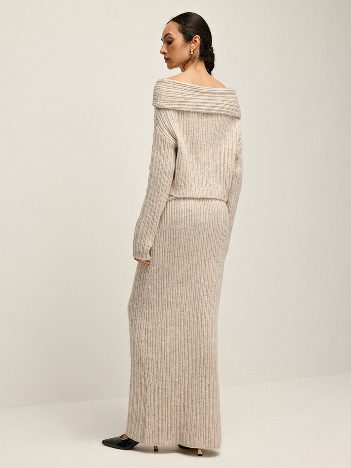 Beige Off-Shoulder Warm Sweater for Women - Amira-XS-The Livary