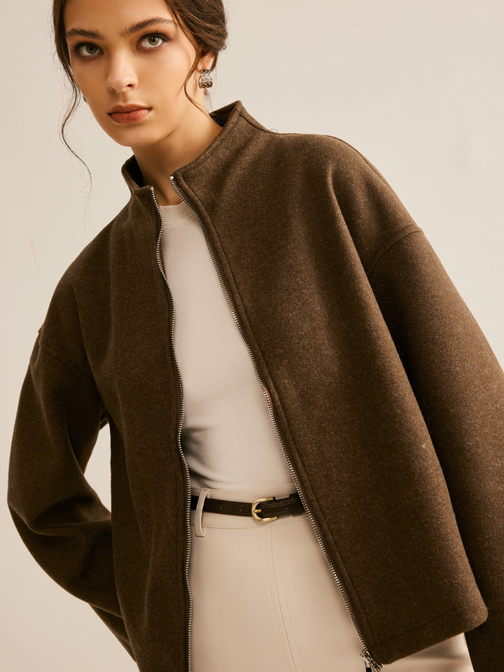 Brown Zipper Jacket for Women - Elena-XS-The Livary