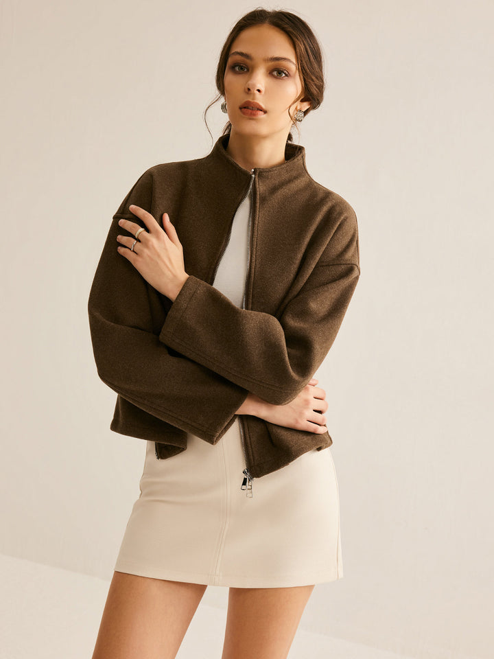 Brown Zipper Jacket for Women - Elena-XS-The Livary