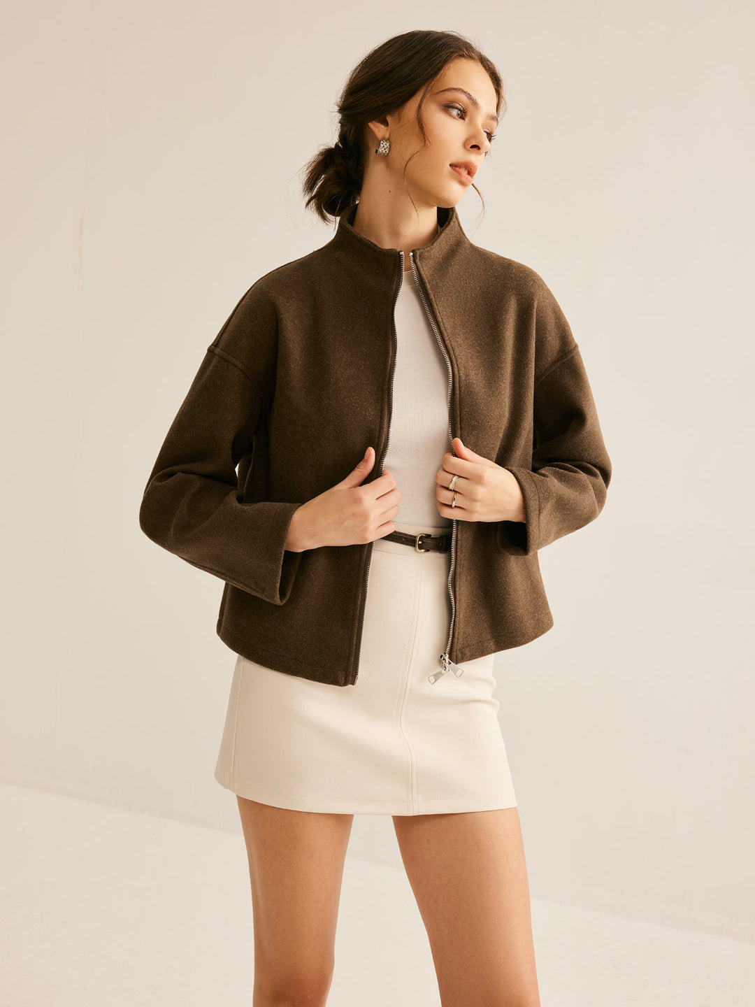 Brown Zipper Jacket for Women - Elena-XS-The Livary