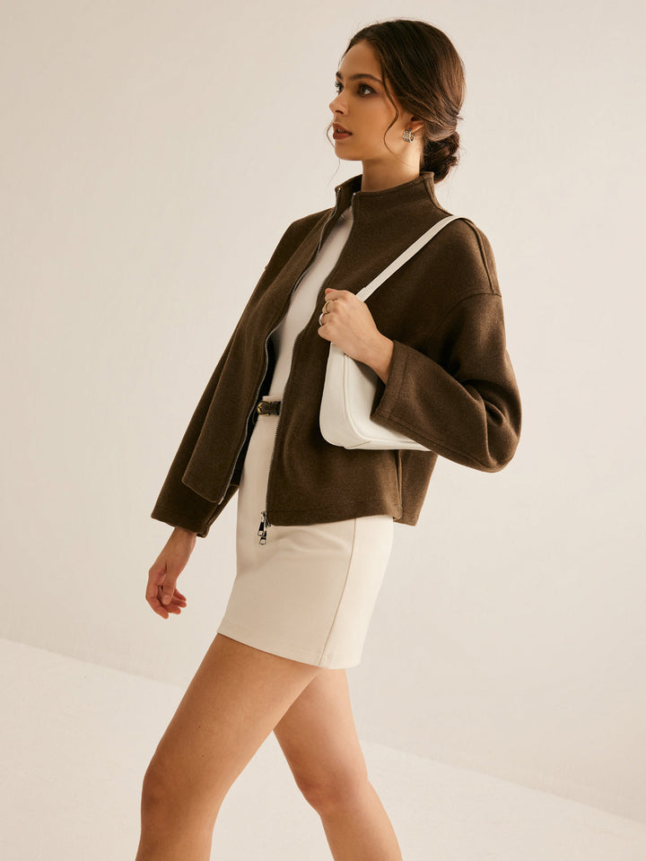 Brown Zipper Jacket for Women - Elena-XS-The Livary