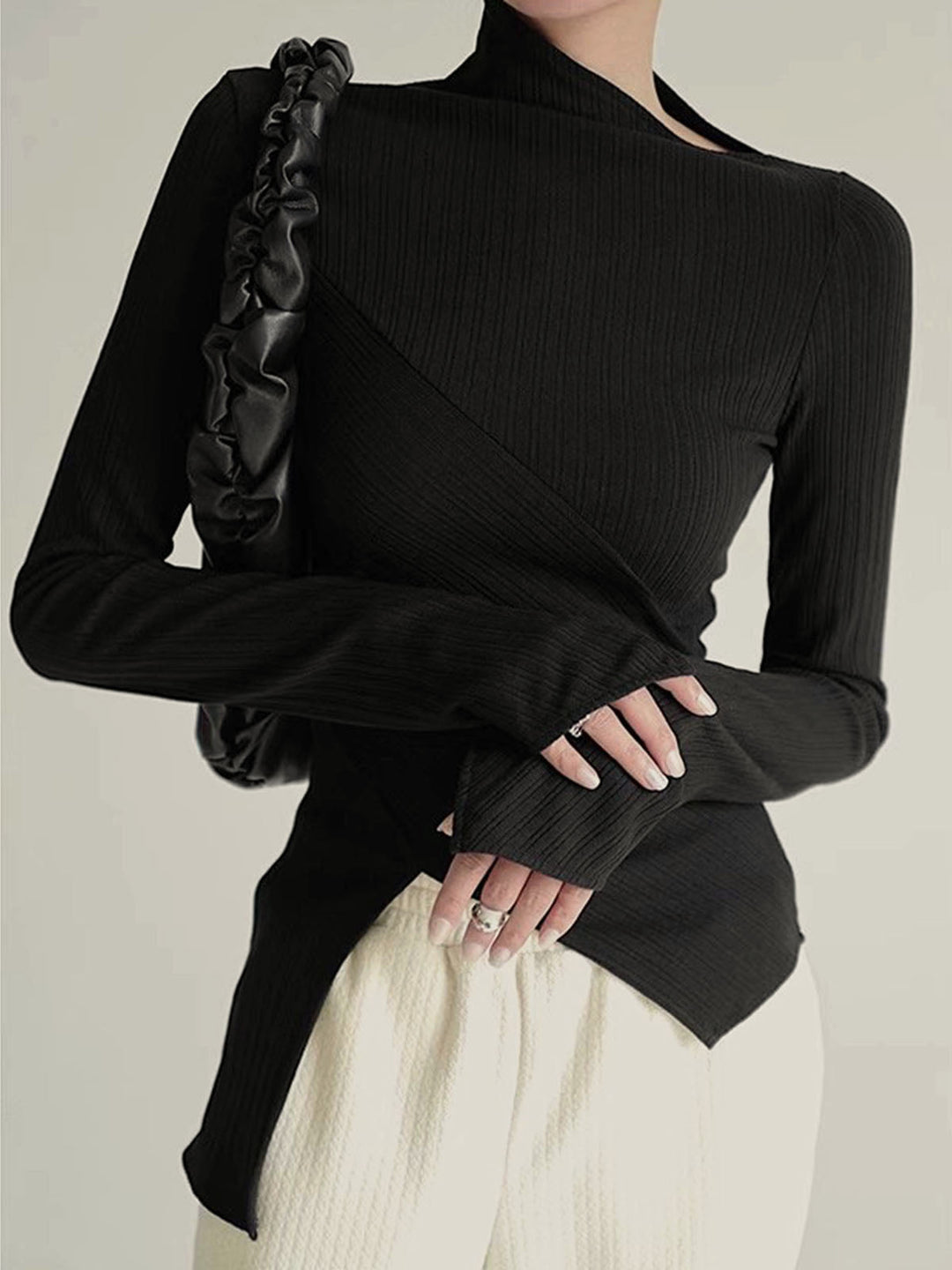 Asymmetrical Jumper with Cut for Ladies - Amelia-Black-XS-The Livary