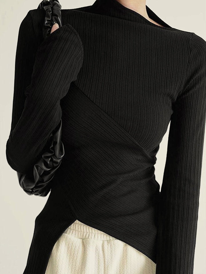 Asymmetrical Jumper with Cut for Ladies - Amelia-Black-XS-The Livary