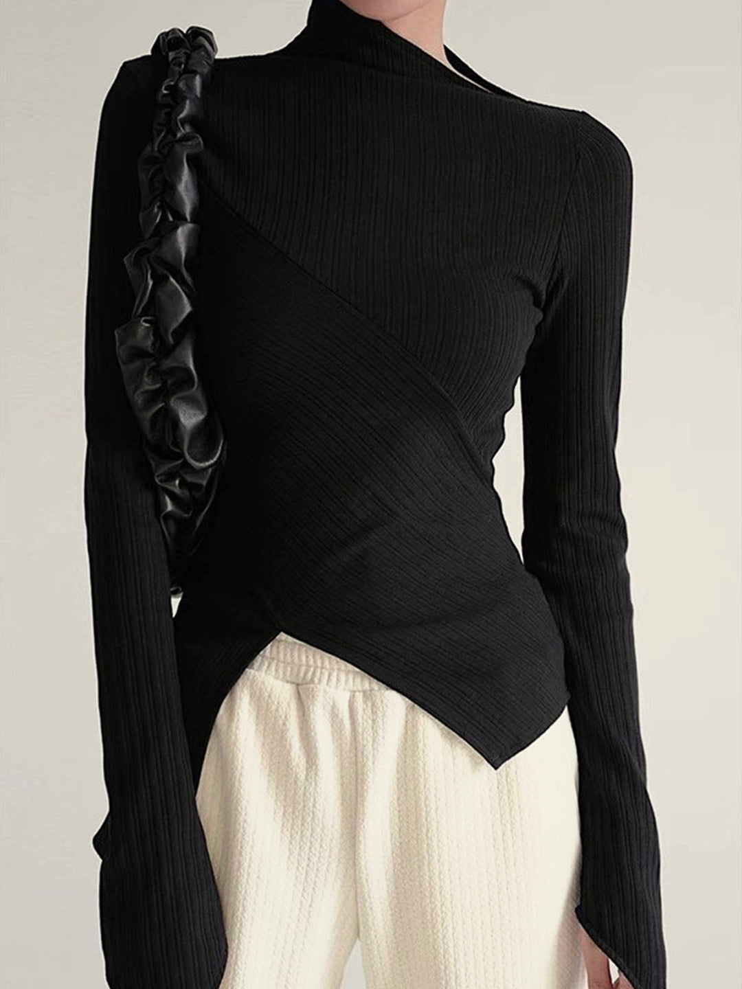 Asymmetrical Jumper with Cut for Ladies - Amelia-Black-XS-The Livary