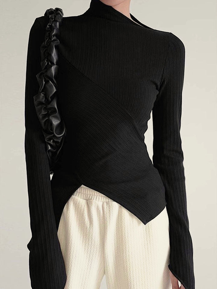 Asymmetrical Jumper with Cut for Ladies - Amelia-Black-XS-The Livary