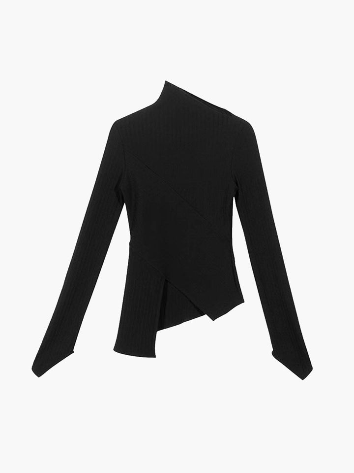 Asymmetrical Jumper with Cut for Ladies - Amelia-Black-XS-The Livary