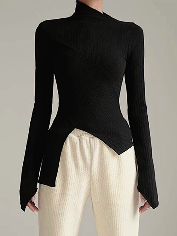 Asymmetrical Jumper with Cut for Ladies - Amelia-Black-XS-The Livary