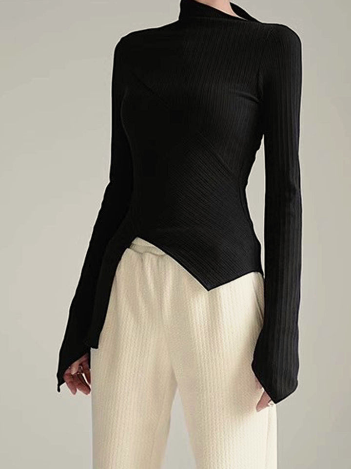 Asymmetrical Jumper with Cut for Ladies - Amelia-Black-XS-The Livary