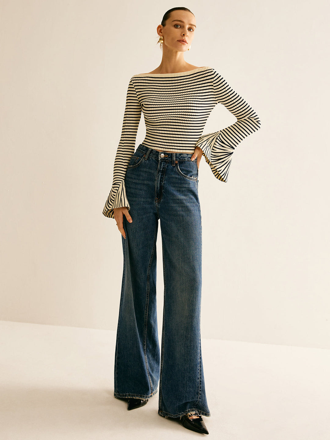Cold-Shoulder Striped Shirt for Women - Selene-XS-The Livary