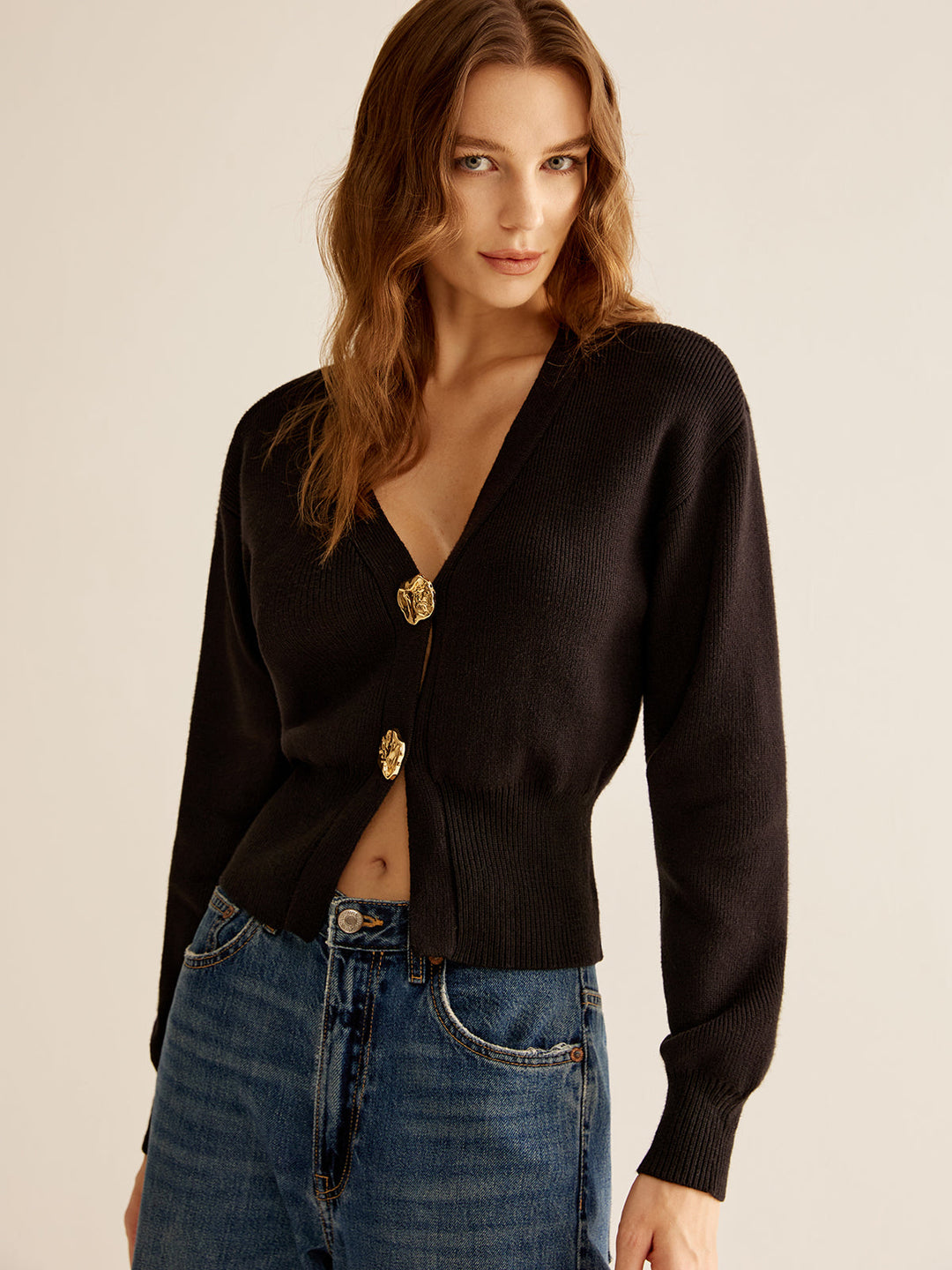 Black Sweater with 2 Buttons for Women - Alina-XS-The Livary