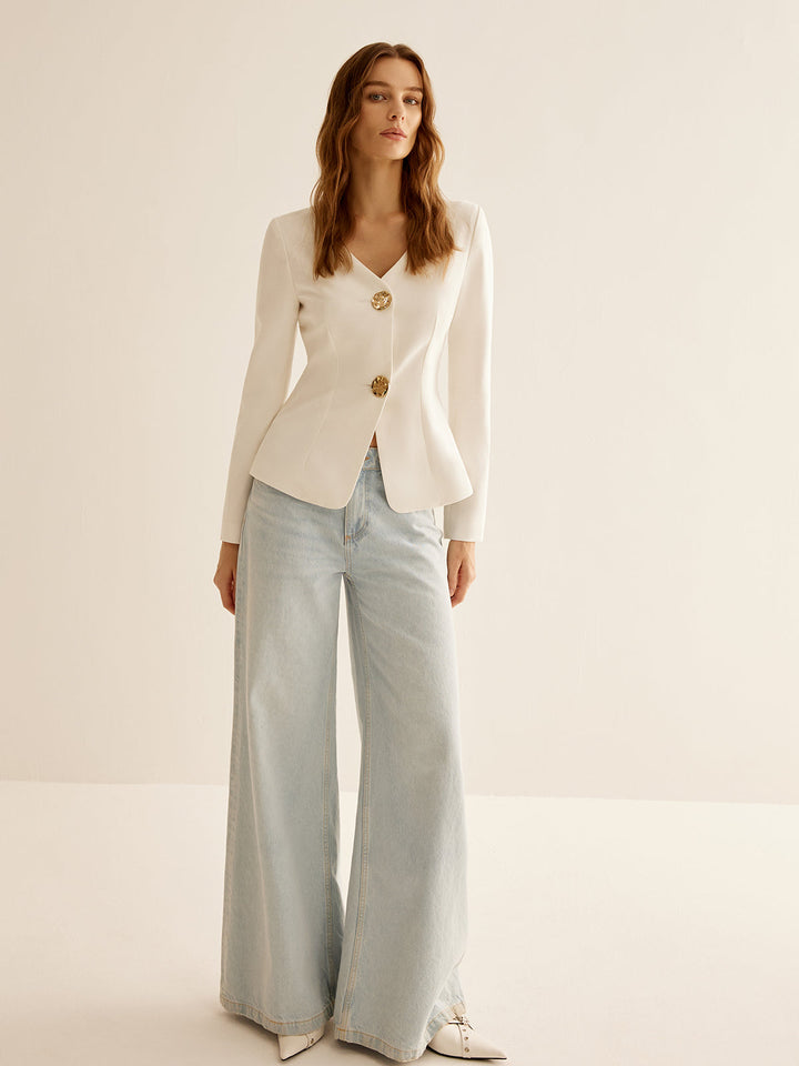 White Slim Fit Ladies Blazer - Clara-XS-The Livary