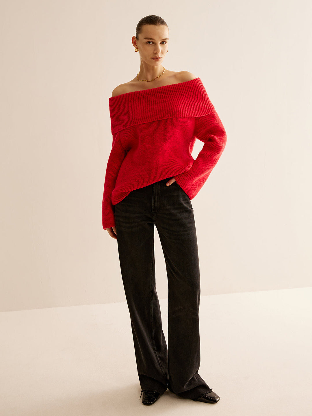 Red Off Shoulder Sweater for Women - Livia-XS-The Livary