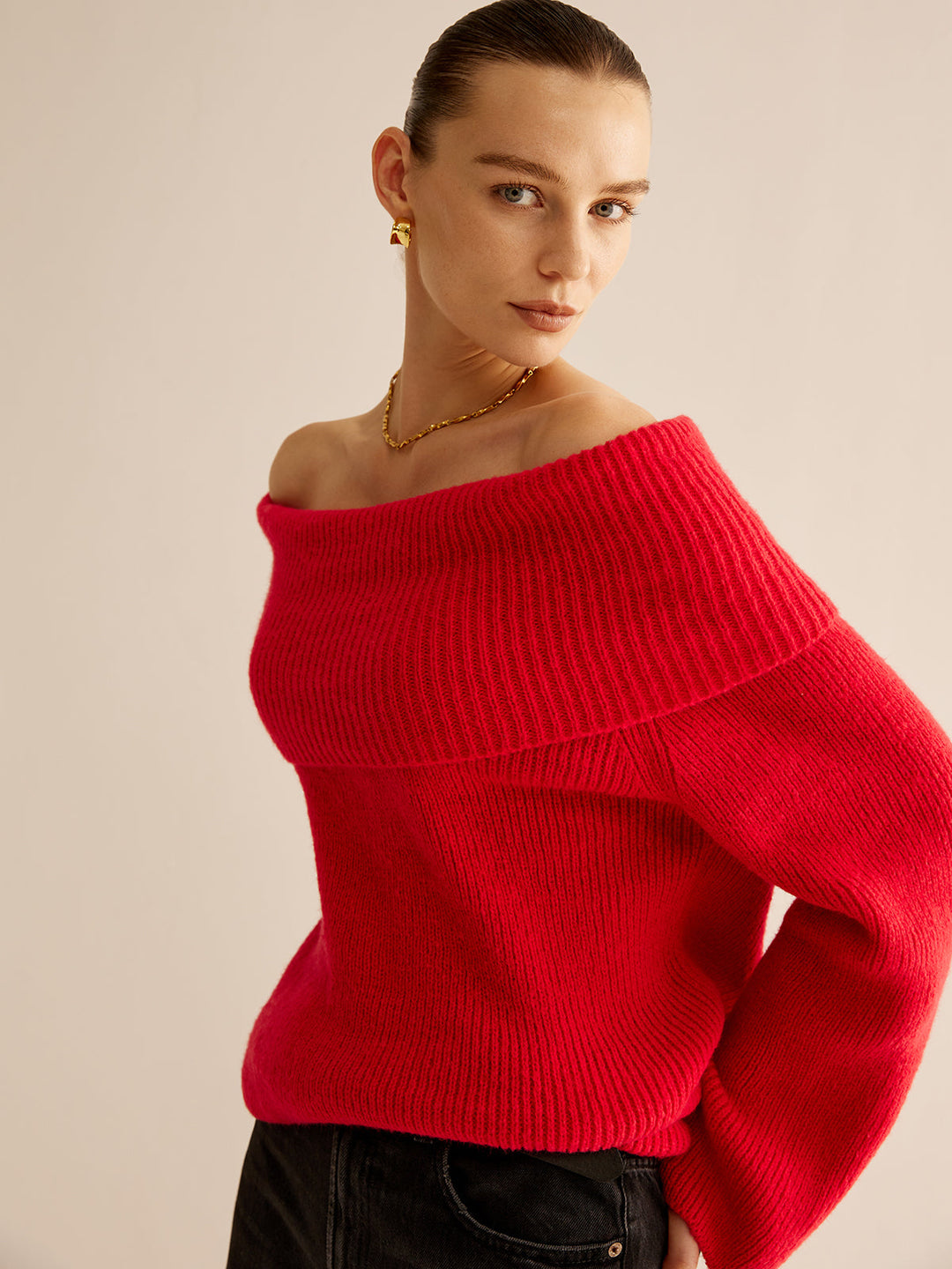 Red Off Shoulder Sweater for Women - Livia-XS-The Livary