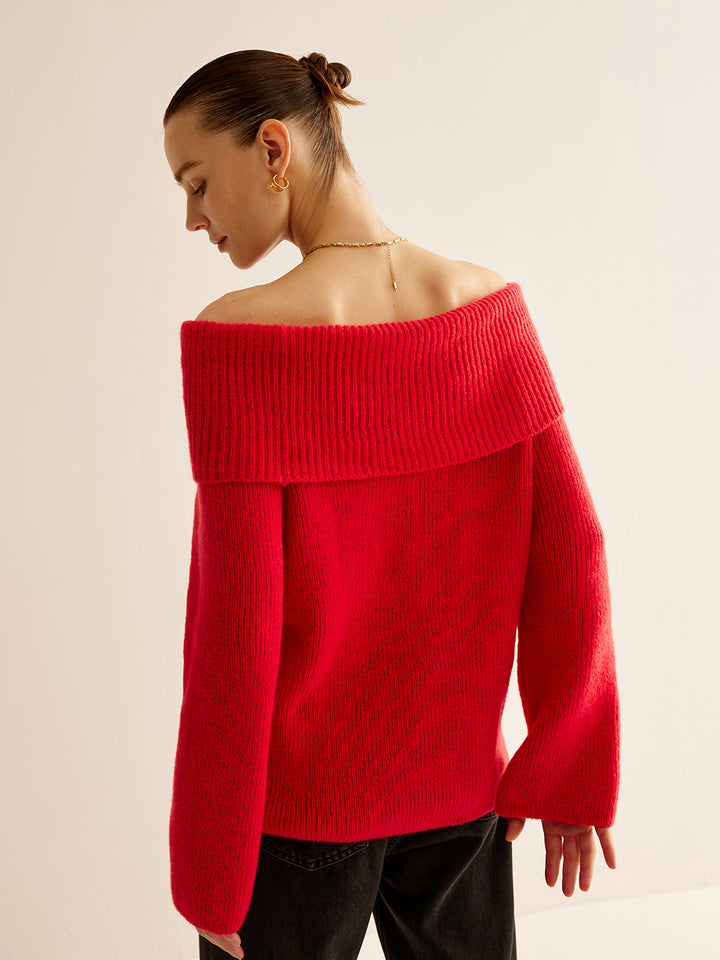 Red Off Shoulder Sweater for Women - Livia-XS-The Livary
