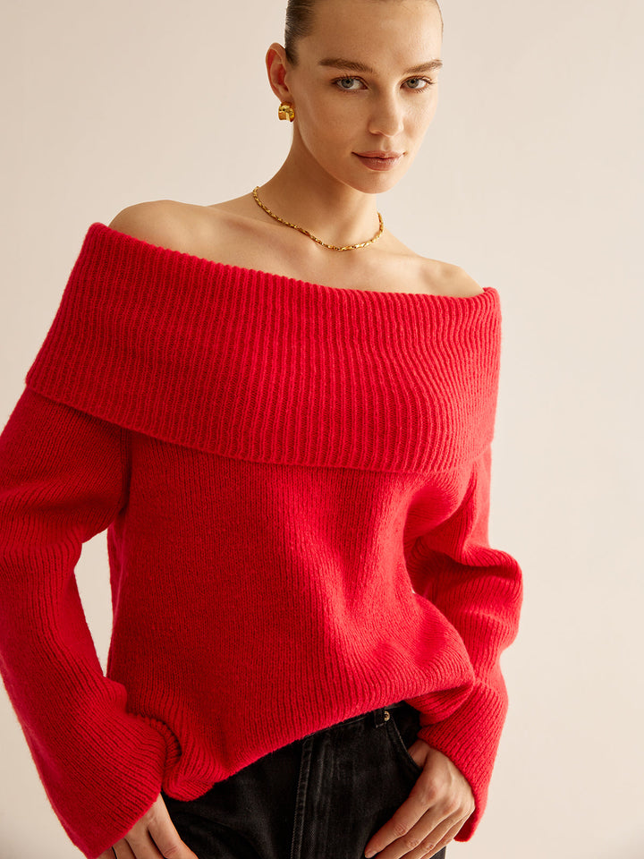 Red Off Shoulder Sweater for Women - Livia-XS-The Livary