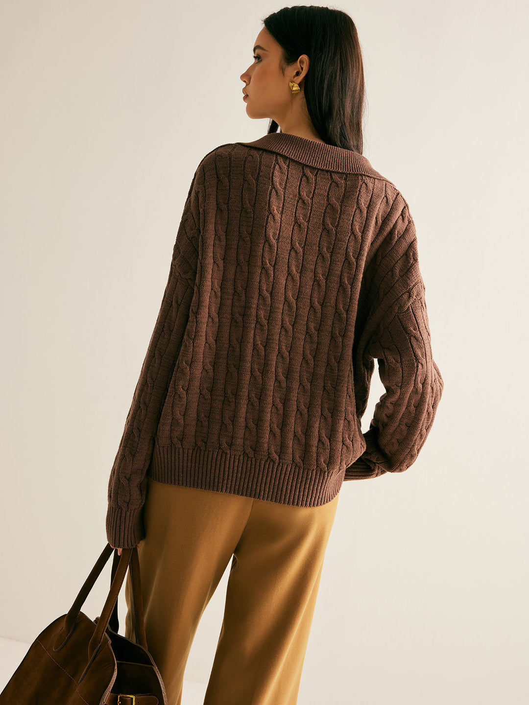Brown V-Neck Jumper for Women - Sienna-XS-The Livary