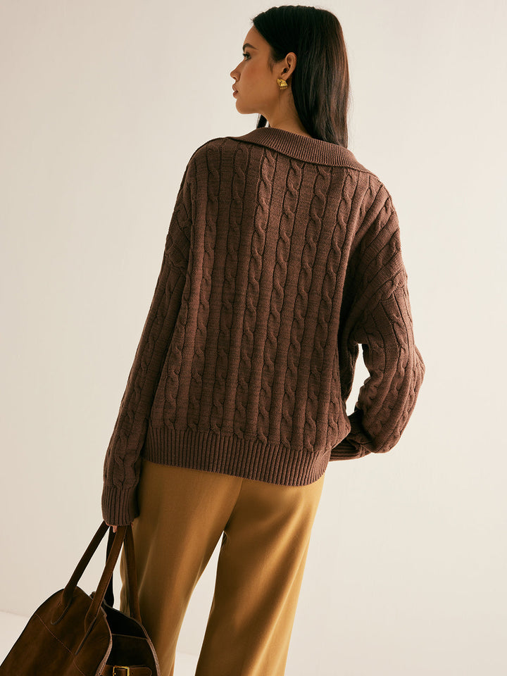 Brown V-Neck Jumper for Women - Sienna-XS-The Livary