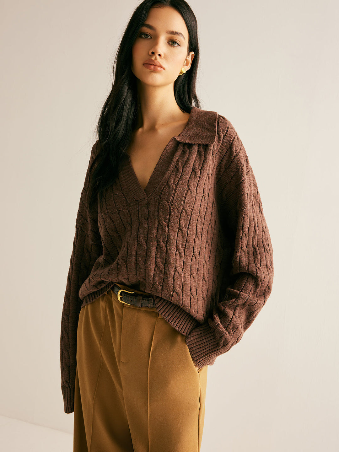 Brown V-Neck Jumper for Women - Sienna-XS-The Livary