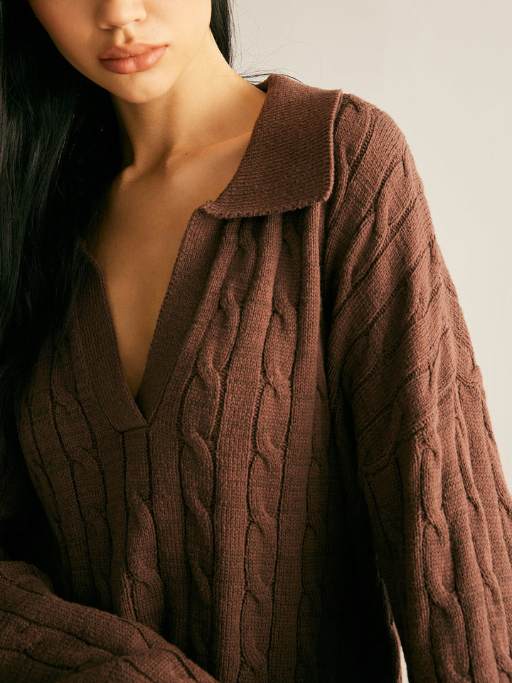Brown V-Neck Jumper for Women - Sienna-XS-The Livary