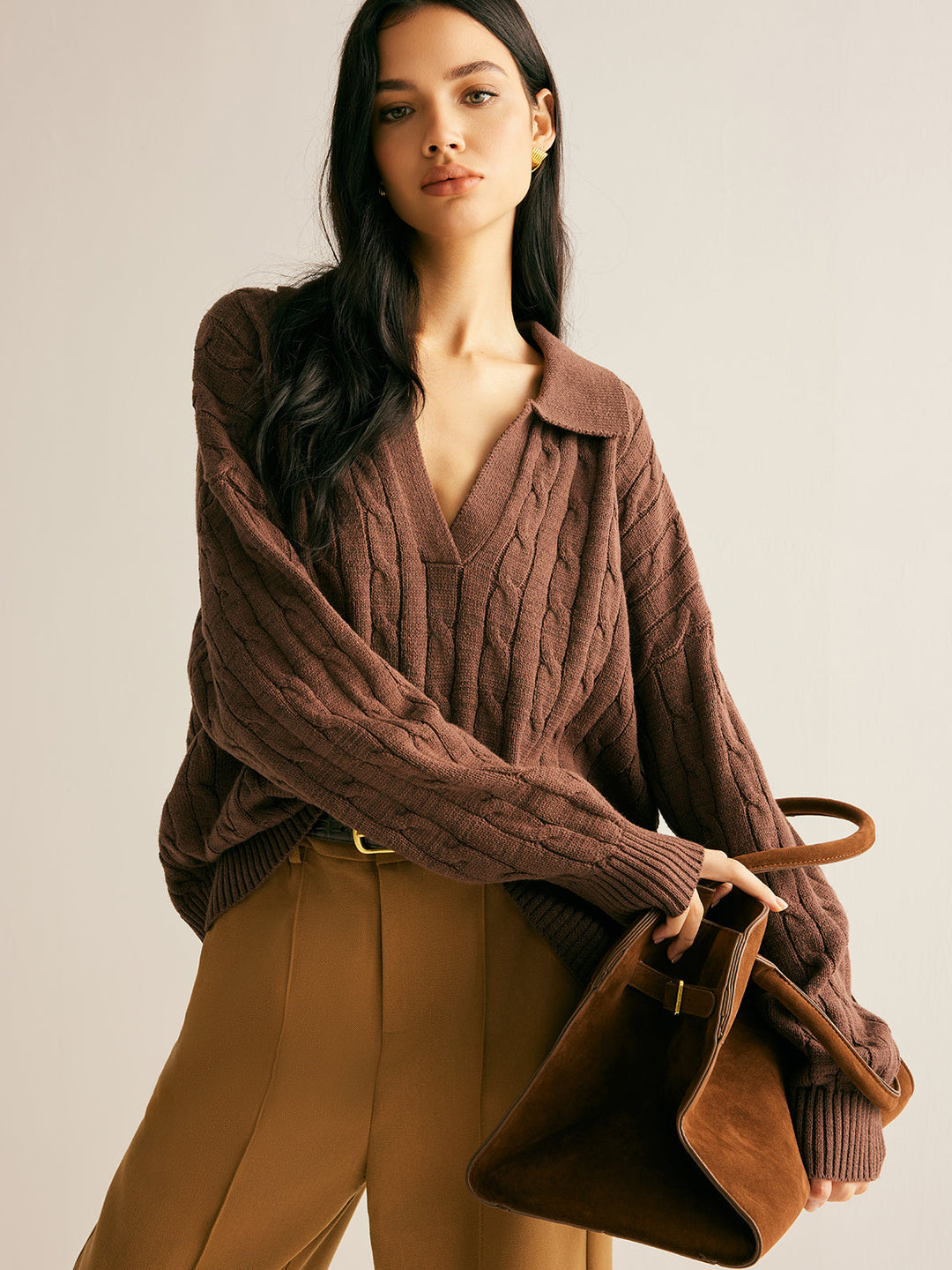 Brown V-Neck Jumper for Women - Sienna-XS-The Livary