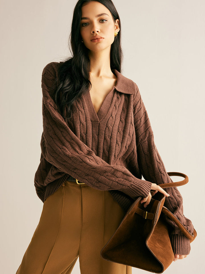 Brown V-Neck Jumper for Women - Sienna-XS-The Livary