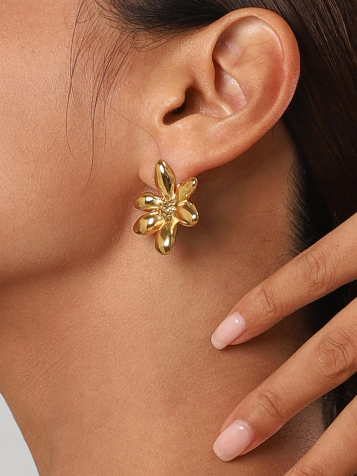 Stylish Flower Earrings - Florina-Gold-The Livary