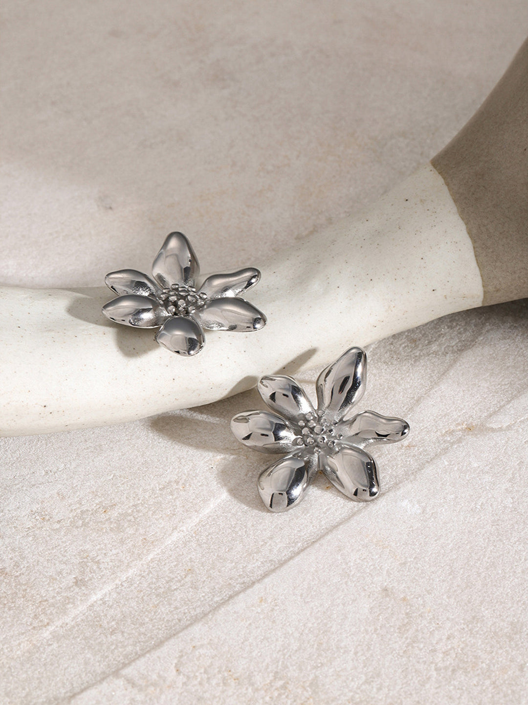 Stylish Flower Earrings - Florina-Silver-The Livary
