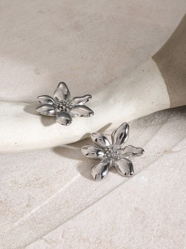 Stylish Flower Earrings - Florina-Silver-The Livary
