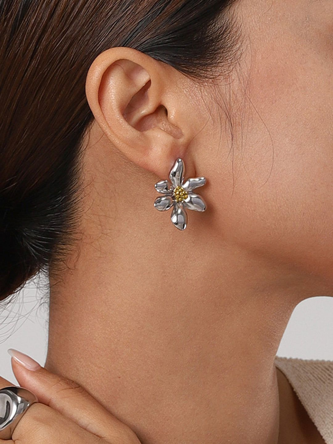 Stylish Flower Earrings - Florina-Gold-The Livary