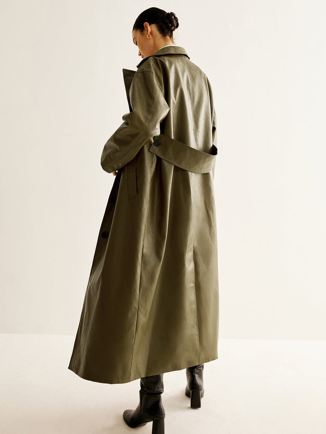 Vintage Green Long Leather Jacket for Women - Aurelia-XS-The Livary