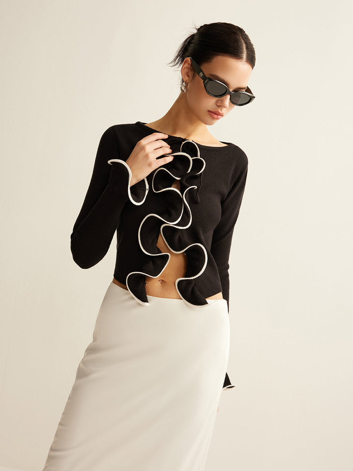 Black Skinny Ruffle Cardigan for Women - Isabella-XS-The Livary
