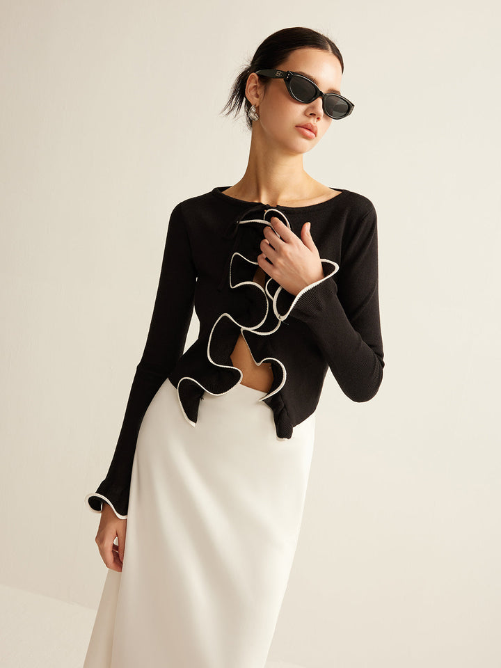 Black Skinny Ruffle Cardigan for Women - Isabella-XS-The Livary