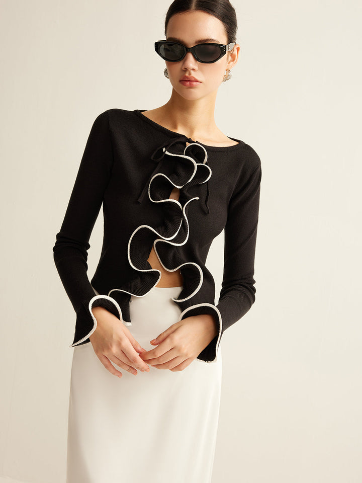 Black Skinny Ruffle Cardigan for Women - Isabella-XS-The Livary